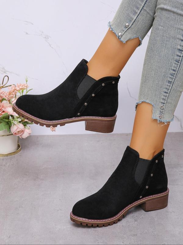 Women's Fashionable Solid Color Studded Decor Ankle Boots, Casual Comfortable Breathable Boots for Daily Wear, Trendy All-match Shoes for  Outdoor