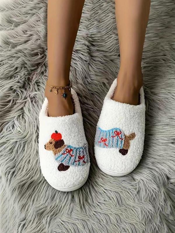 Women's Cute Cartoon Dog Design Plush Slippers, Casual Soft Comfortable Home Slippers, Warm Slippers for Indoor & Outdoor Use for Fall & Winter