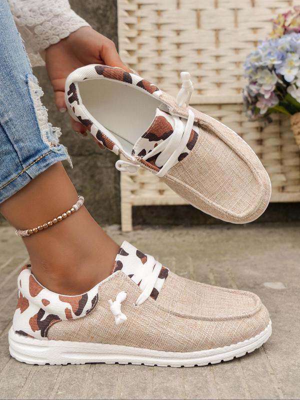 Women's Cow Print Lace Up Running Sneakers, Fall Casual Walking Shoes for Daily Wear, Female Footwear Round Toe Shoes for Trainer Daily Back To School, Birthday Gifts