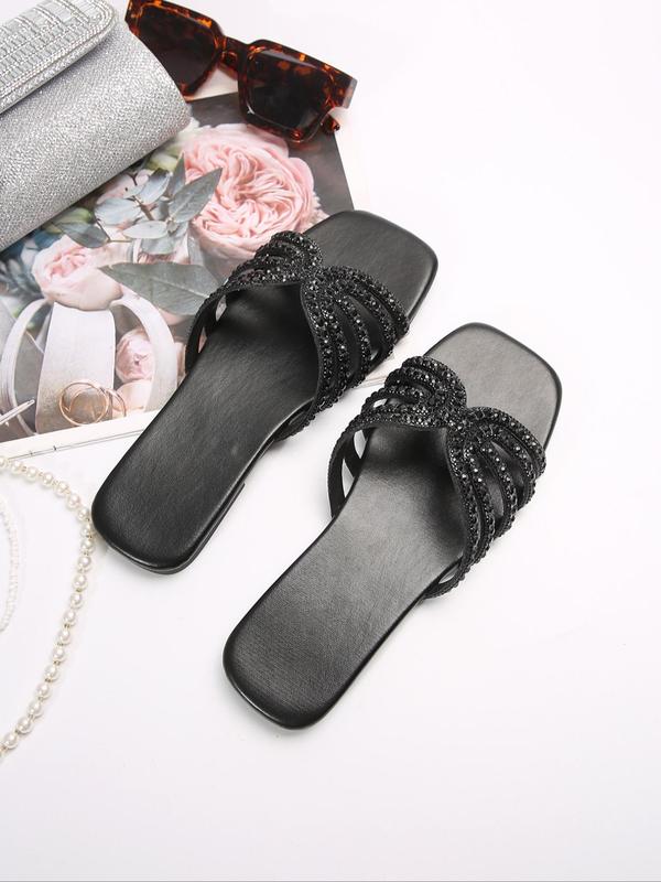 Women's Fashionable Rhinestone Decorated Butterfly Design Slide Sandals, Casual Open Toe Slippers for Summer, Lightweight Breathable Comfortable Shoes for Daily Wear