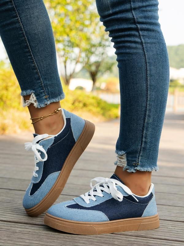 Women's Fashion Colorblock Lace Up Low Top Sneakers, 2024 New Style Casual Comfortable Sports Shoes for Daily Wear, Female All-match Round Toe Shoes for Daily Wear