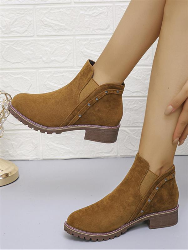 Women's Fashionable Solid Color Studded Decor Ankle Boots, Casual Comfortable Breathable Boots for Daily Wear, Trendy All-match Shoes for  Outdoor