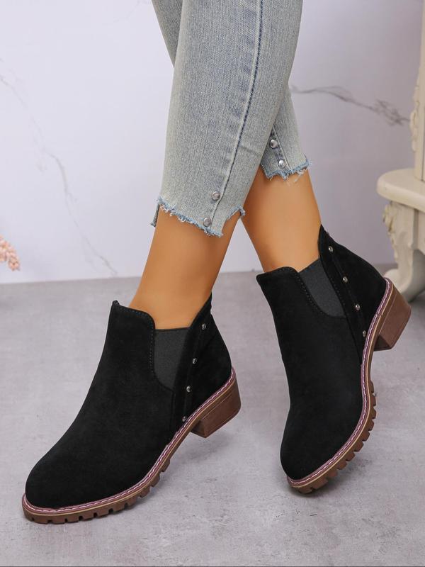 Women's Fashionable Solid Color Studded Decor Ankle Boots, Casual Comfortable Breathable Boots for Daily Wear, Trendy All-match Shoes for  Outdoor