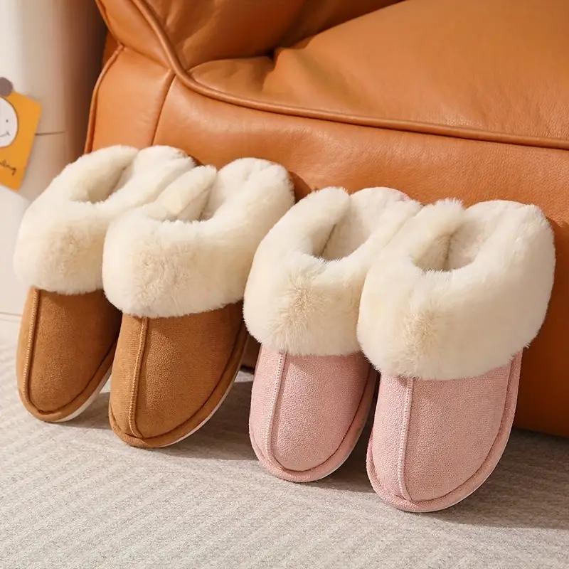 Fashionable plush slippers, men's and women's winter indoor fluffy warm plush home slippers, outdoor plush soft fur slippers Footwear Walking Shoes Soft Anti-Skid winter warm