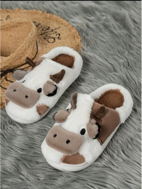 Cute Cow Plush Slippers for Women,Personalized Cartoon Animal Design Softand Comfortable Slippers, Fall & WinterFashion Warm Household Slippers, HouseShoes, Fall Outfits,Fall Freshness Footwear Girl Stylish Slide Flipflop Walking Shoes