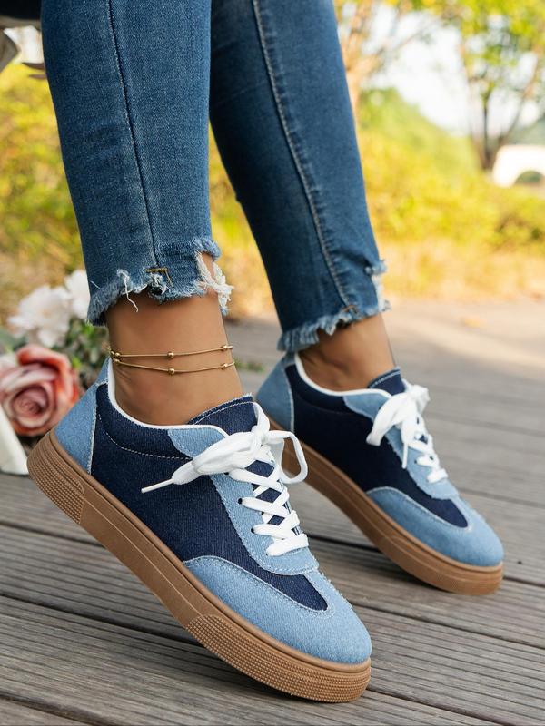 Women's Fashion Colorblock Lace Up Low Top Sneakers, 2024 New Style Casual Comfortable Sports Shoes for Daily Wear, Female All-match Round Toe Shoes for Daily Wear