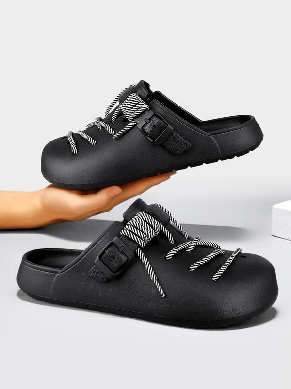 Men's Solid Color Clogs, Fashionable Hollow Out Sandals with Adjustable Buckle Strap, Non Slip Closed Toe Slide Shoes for Casual and Beach Use