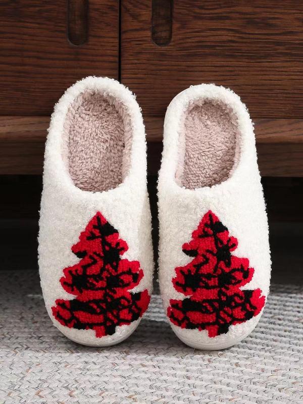 Women's Cute Cartoon Santa Claus Design Plush Slippers, Casual Soft Comfortable Home Slippers, Warm Slippers for Indoor & Outdoor Use for Fall & Winter