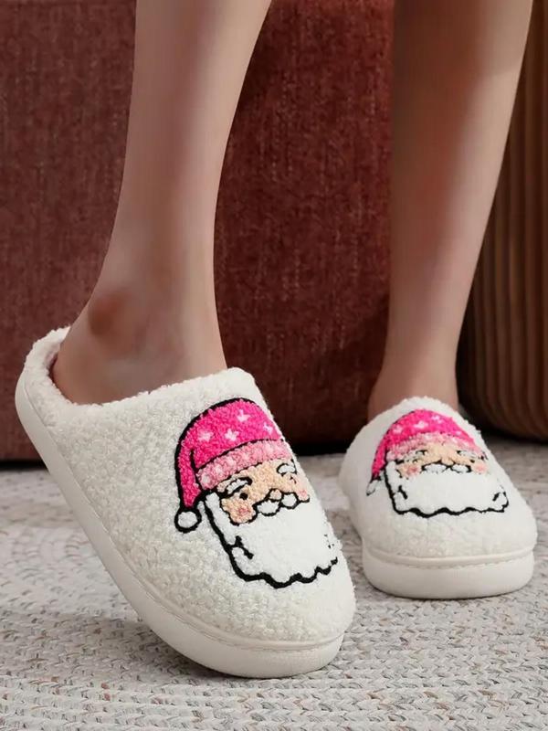 Women's Cute Cartoon Santa Claus Design Plush Slippers, Casual Soft Comfortable Home Slippers, Warm Slippers for Indoor & Outdoor Use for Fall & Winter