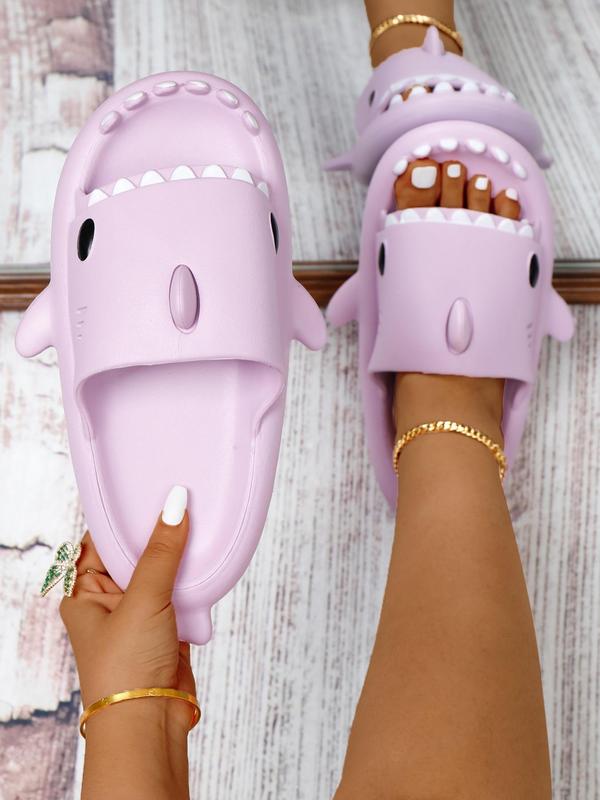 Women's Summer Cute Colorblock Shark Design Slippers Shoes, Summer 2024 Casual Trendy Slide Sandals, Novelty Soft Slippers for Indoor & Outdoor Activities