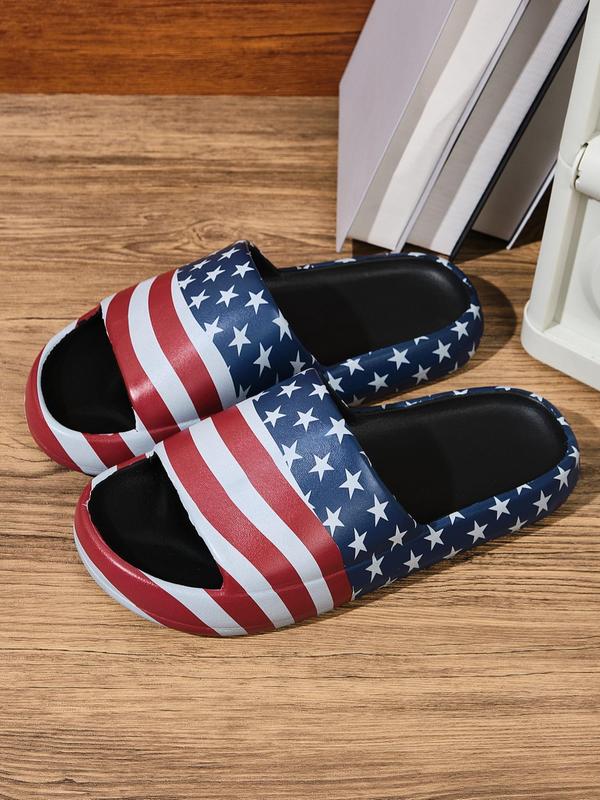 Men's Casual Colorblock Star & Stripe Pattern Slides, Trendy Soft Flag Pattern Non-slip Slippers, Comfortable Slides for Indoor & Outdoor Wear