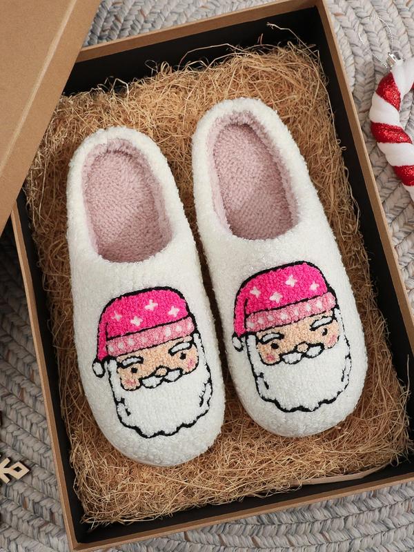 Women's Cute Cartoon Santa Claus Design Plush Slippers, Casual Soft Comfortable Home Slippers, Warm Slippers for Indoor & Outdoor Use for Fall & Winter