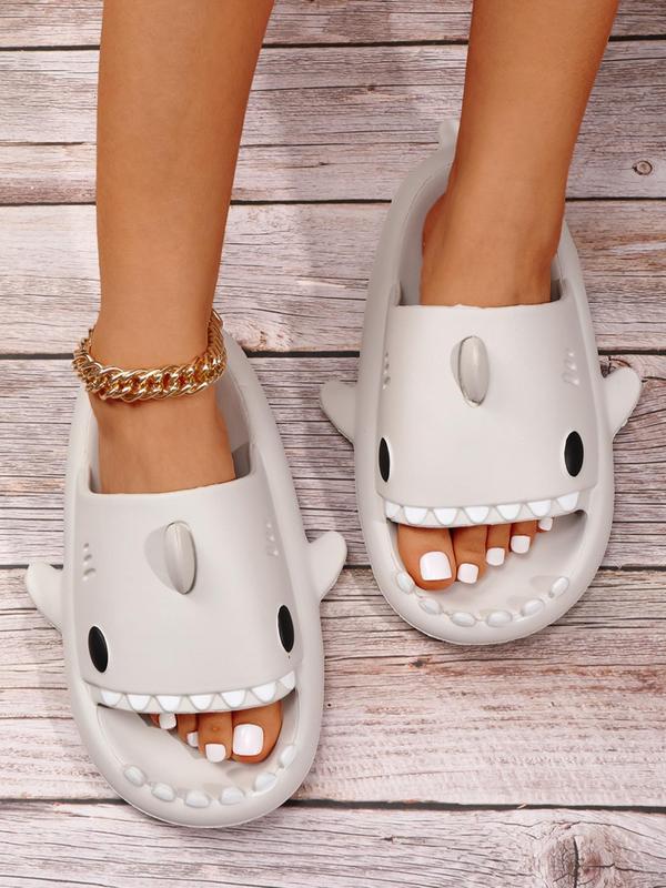 Women's Summer Cute Colorblock Shark Design Slippers Shoes, Summer 2024 Casual Trendy Slide Sandals, Novelty Soft Slippers for Indoor & Outdoor Activities