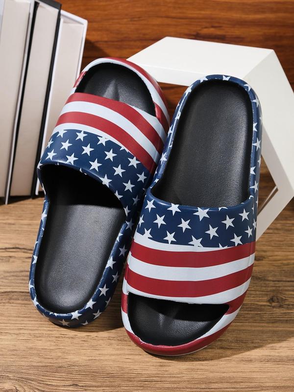 Men's Casual Colorblock Star & Stripe Pattern Slides, Trendy Soft Flag Pattern Non-slip Slippers, Comfortable Slides for Indoor & Outdoor Wear