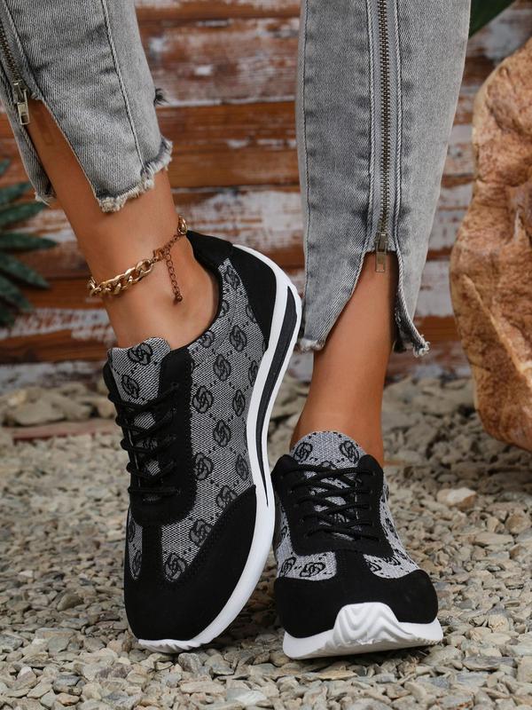 Women's Fashionable Floral Pattern Lace Up Low Top Sneakers, Casual Comfortable Breathable Sports Running Shoes, All-match Basic Shoes for Daily Wear