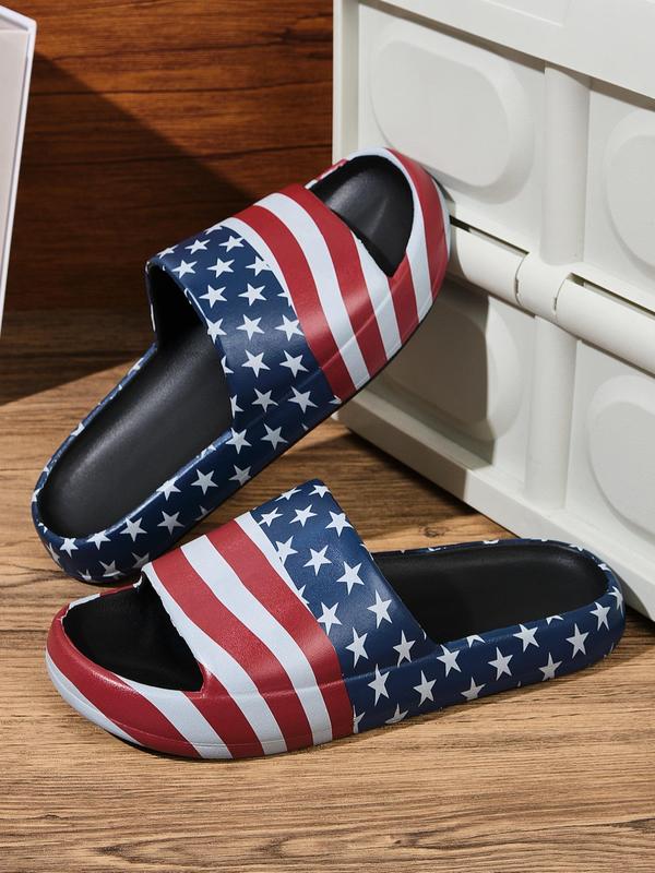 Men's Casual Colorblock Star & Stripe Pattern Slides, Trendy Soft Flag Pattern Non-slip Slippers, Comfortable Slides for Indoor & Outdoor Wear