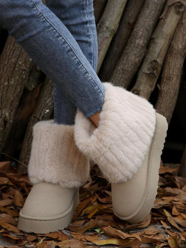 Women's Solid Color Plush Lining Snow Boots, Casual Comfortable Warm Boots for Winter, Fluffy Winter Shoes for Indoor and Outdoor