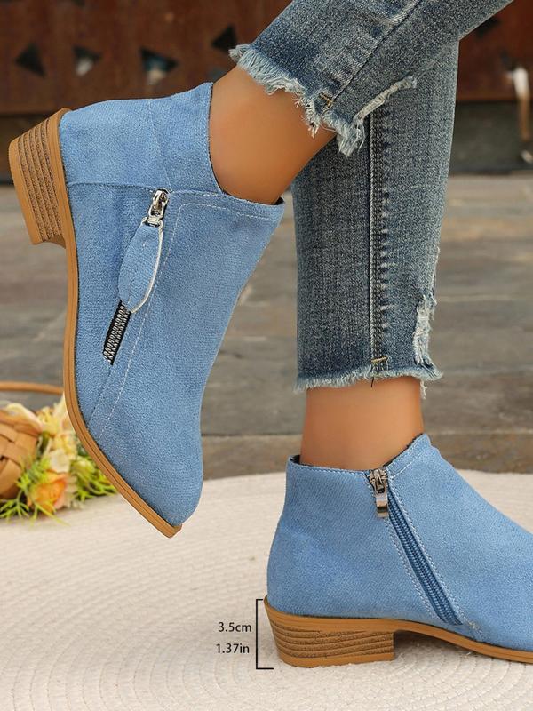 Women's Fashionable Solid Zipper Ankle Boots, Casual Comfortable Pointed Toe Boots for Daily Wear, Female All-match Trend Designer Shoes for Fall & Winter Winter Outfits 2024