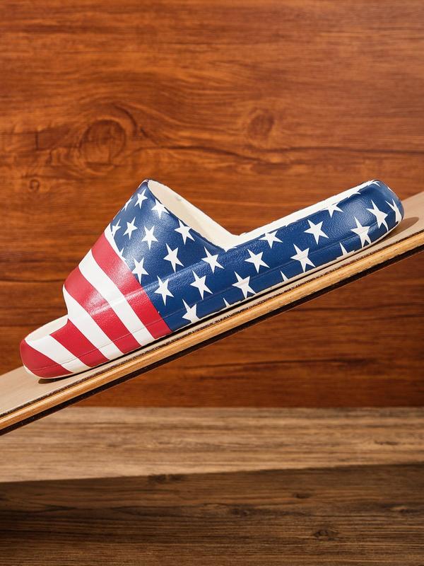 Men's Casual Colorblock Star & Stripe Pattern Slides, Trendy Soft Flag Pattern Non-slip Slippers, Comfortable Slides for Indoor & Outdoor Wear