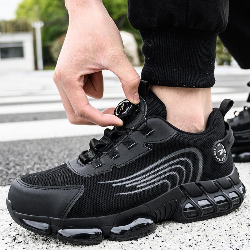 Men Women Steel Toe Safety Shoes Rotating Push Button Puncture Proof Work Sneakers Breathable Anti-smash Anti-stab Construction Security Shoes