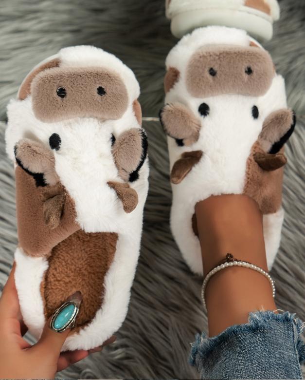 Men's Women's Cow Slippers Winter Soft Cartoon Cute Cow Slides Clog House Shoes for Indoor