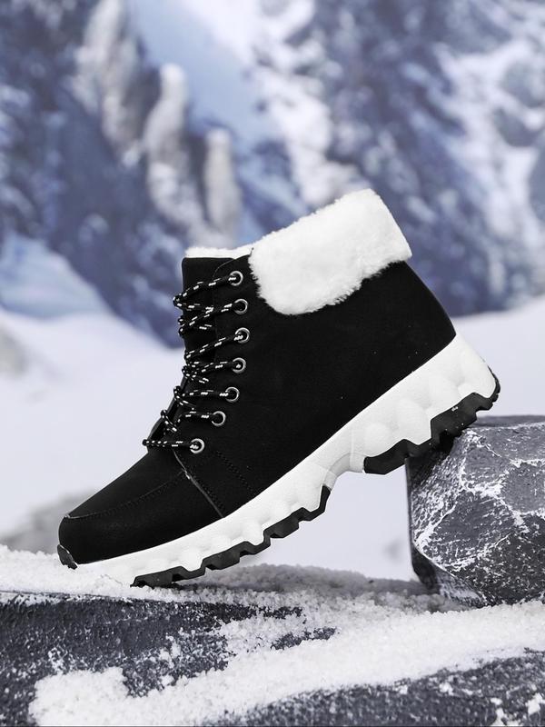 Men's Casual Contrast Faux Fur Lined Snow Boots, Warm Comfortable Non-slip Ankle Boots for Outdoor Activities, Male All-match Round Toe Boots for Fall & Winter