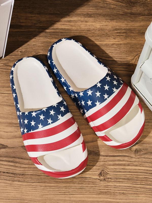 Men's Casual Colorblock Star & Stripe Pattern Slides, Trendy Soft Flag Pattern Non-slip Slippers, Comfortable Slides for Indoor & Outdoor Wear