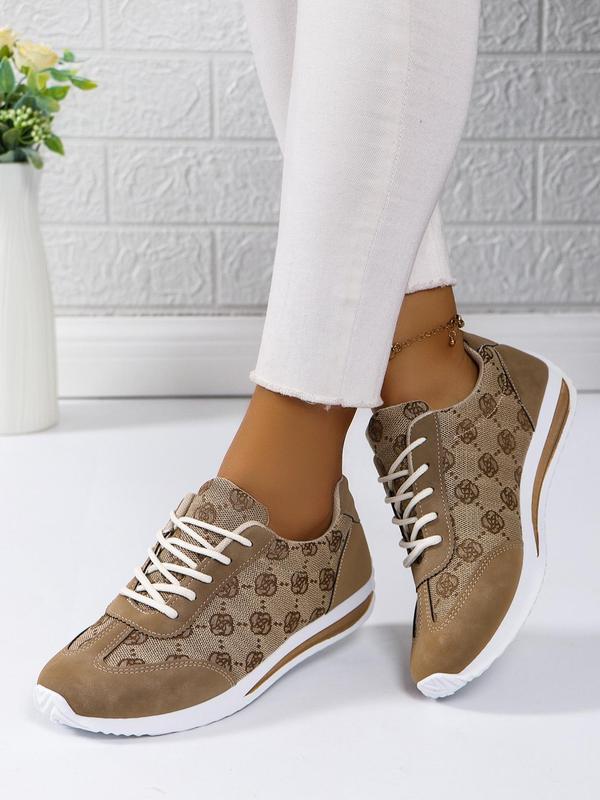 Women's Fashionable Floral Pattern Lace Up Low Top Sneakers, Casual Comfortable Breathable Sports Running Shoes, All-match Basic Shoes for Daily Wear