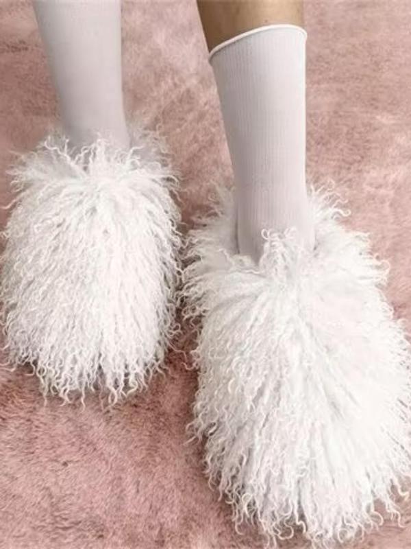 Women's Solid Color Fluffy Plush Slippers, Casual Soft Comfortable Home Slippers, Warm Slippers for Indoor & Outdoor Use for Fall & Winter