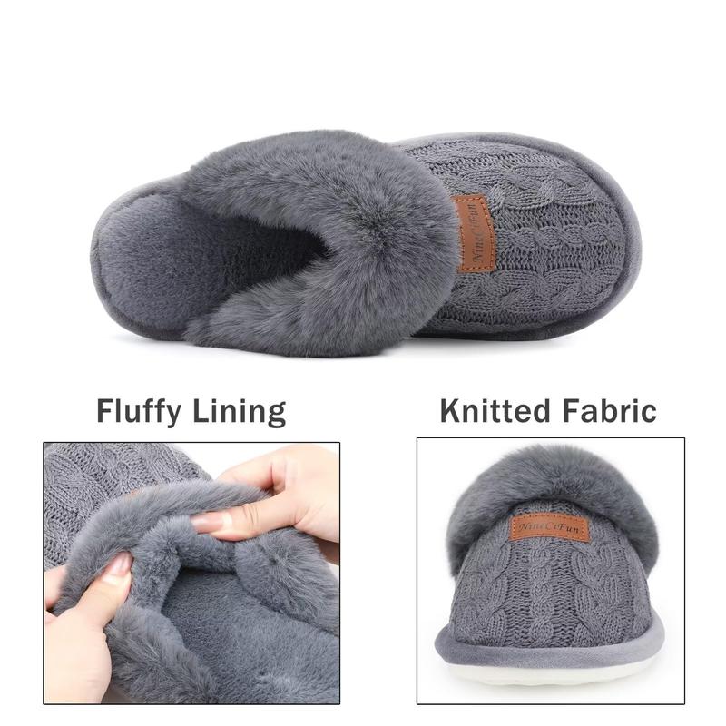 NineCiFun Women's Slippers Memory Foam House Slippers Fuzzy Scuffs Indoor Outdoor Home Shoes