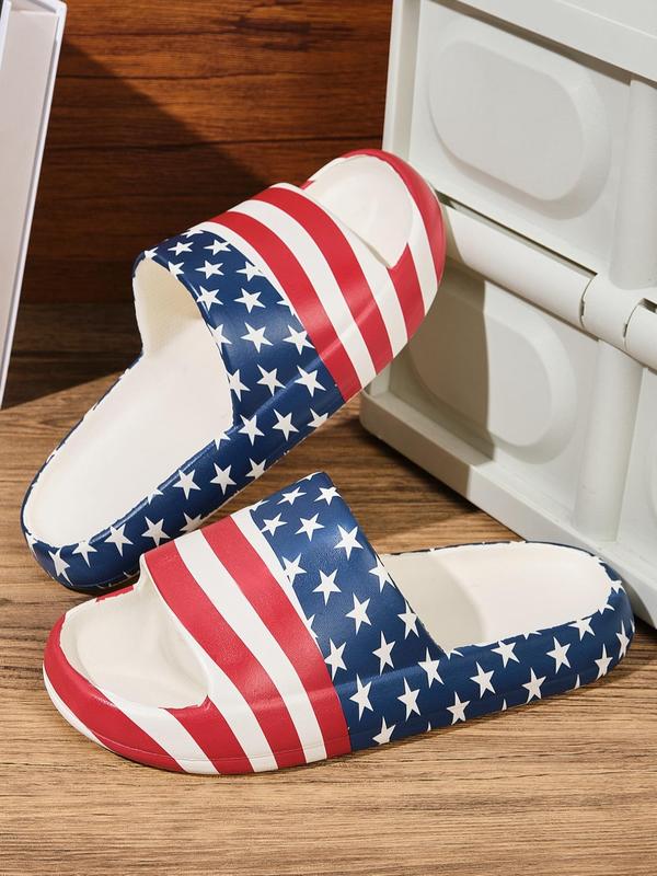 Men's Casual Colorblock Star & Stripe Pattern Slides, Trendy Soft Flag Pattern Non-slip Slippers, Comfortable Slides for Indoor & Outdoor Wear