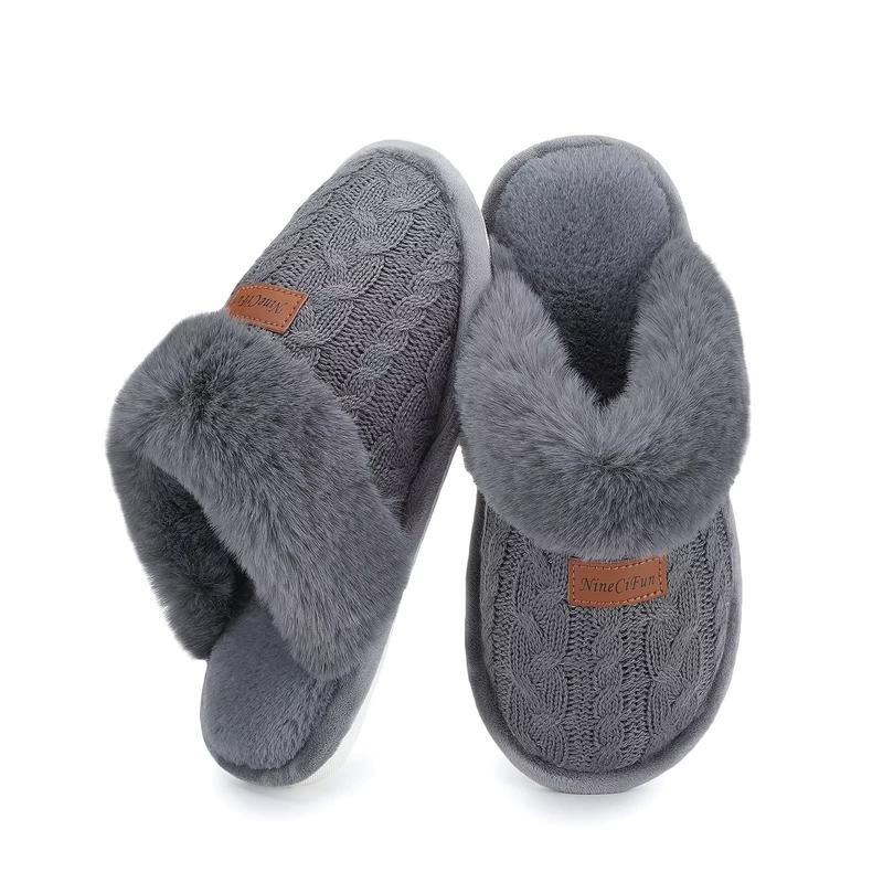 NineCiFun Women's Slippers Memory Foam House Slippers Fuzzy Scuffs Indoor Outdoor Home Shoes