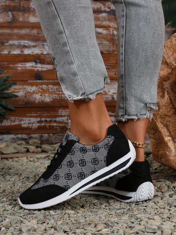 Women's Fashionable Floral Pattern Lace Up Low Top Sneakers, Casual Comfortable Breathable Sports Running Shoes, All-match Basic Shoes for Daily Wear