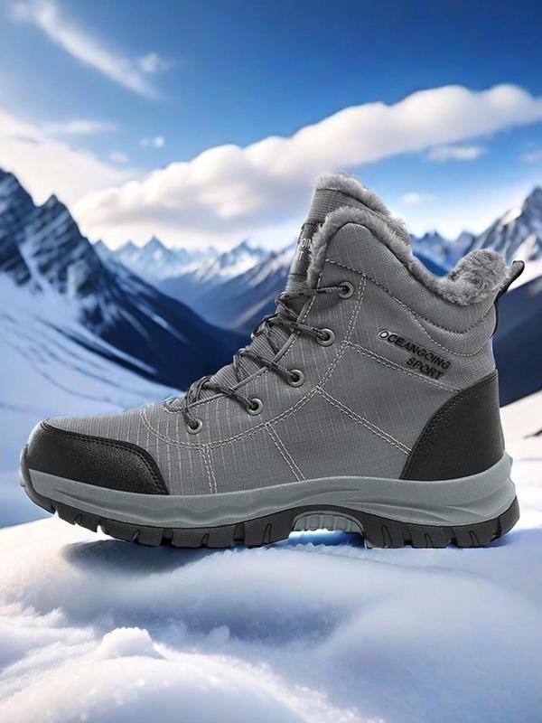 Men's Fashionable Letter Patched Design Snow Boots, Casual Warm Thick Sole Ankle Boots for Fall & Winter, Male All-match Round Toe Shoes for Daily Wear