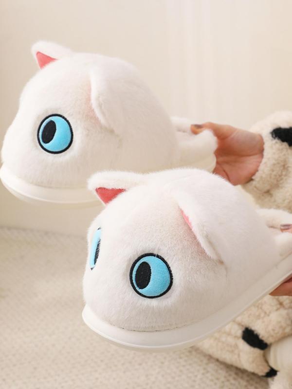 Women's Cute Cartoon Cat Design Plush Slippers, Casual Soft Comfortable Home Slippers, Warm Slippers for Indoor & Outdoor Use for Fall & Winter