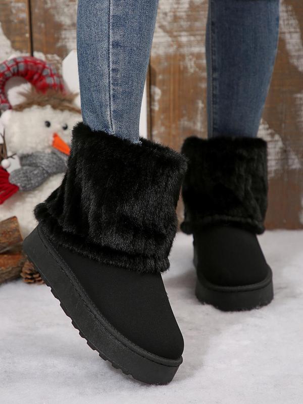 Women's Fashionable Contrast Faux Fur Snow Boots, Casual Comfortable Ankle Boots for Fall & Winter, Female All-match Round Toe Shoes for Daily Wear