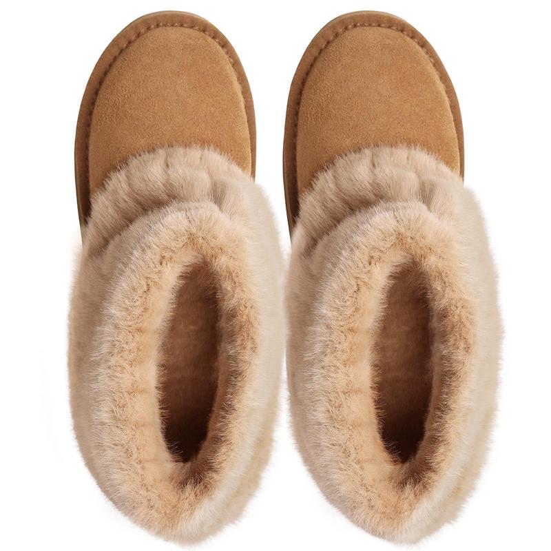 Platform Fur Boots for Women Ankle Boots with Faux Fur, Fuzzy Lining, Warm Winter Boots with Anti-Slip Sole for Indoor Outdoor Use slippers for women Christmas Gifts for Girlfriends and Family