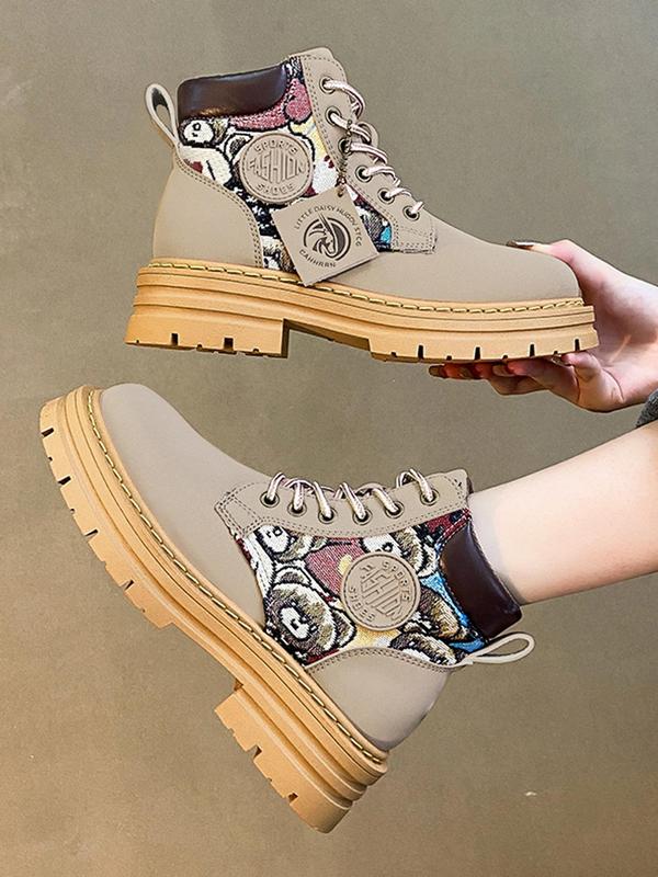 Women's Fashionable Lace Up Ankle Boots, Casual Comfortable Round Toe Boots for Women & Girls, Female All-match Trendy Shoes for Daily Wear