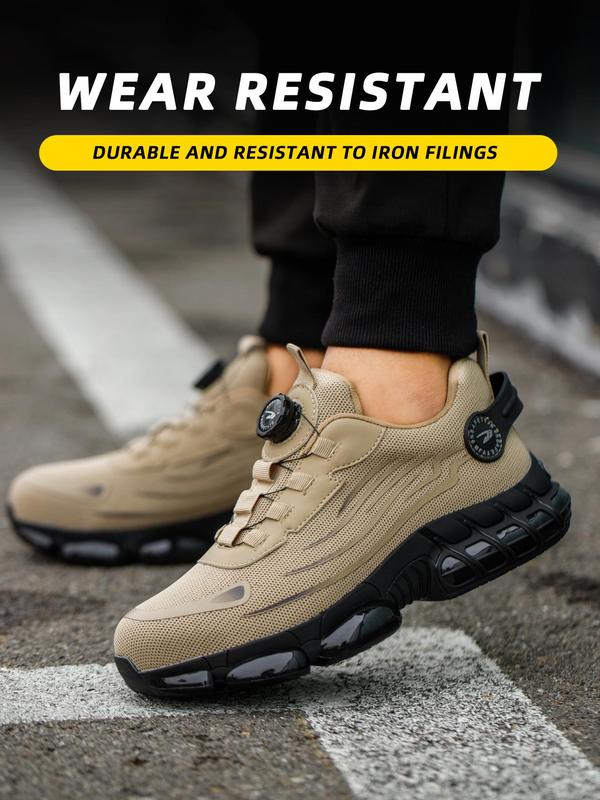 Men's Lace Up Low Top Anti Piercing & Anti Smashing Safety Shoes with Rotating Button, Contrast Mesh Work Shoes, for Outdoor Work, Footwear, Shoes for Healthcare Workers, Fall Outfits, Fall Freshness