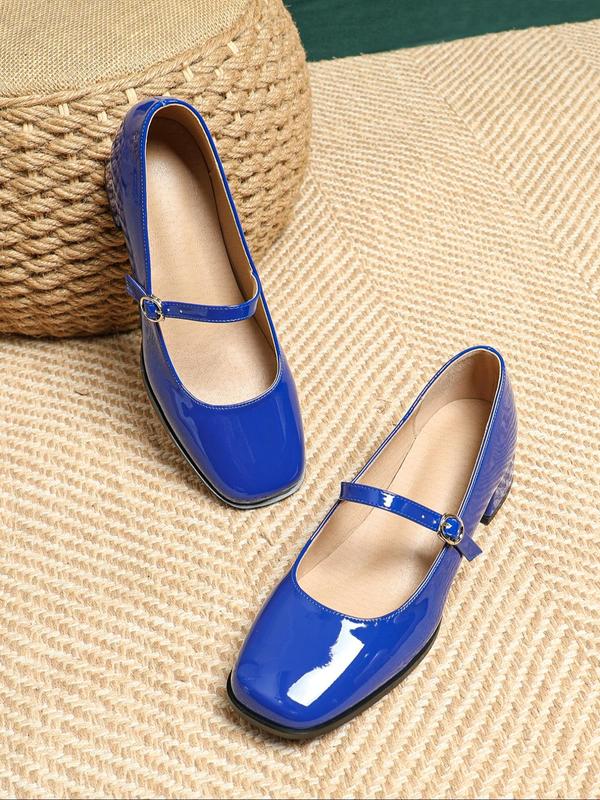 Women's Fashionable Solid Color Square Toe Mary Jane Pumps, Lightweight Comfortable High Heel Shoes, Casual Versatile Shoes for Daily Wear