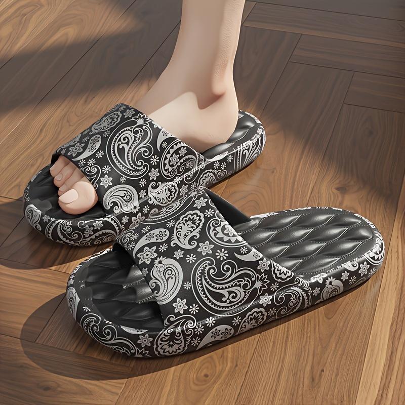 Plus Size 48-49 Fashion Graffiti Print Sandals - Comfortable Thick Sole, Breathable, Anti-Slip, Summer Beach Slides for Women and Men - Home Bath Slippers for Couples