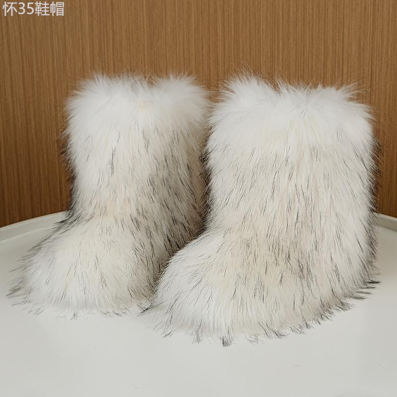 Cozy Faux Fur High-Top Boots - Soft Plush Lined, Warm, Comfortable, Fuzzy, Snow-Ready, Y2k-Inspired Winter Boots for Women - Perfect for Cold Weather, Casual Outings, and Trendy Fashion Statements Girl Footwear Shoe Walking Shoes Insole Plat Pl  Bota