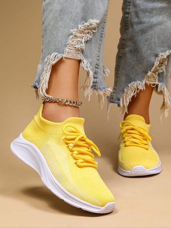 Summer Fashionable Lace up Low Top Sneakers, Casual Flyknit Breathable Lightweight Sports Running Shoes for Daily Wear