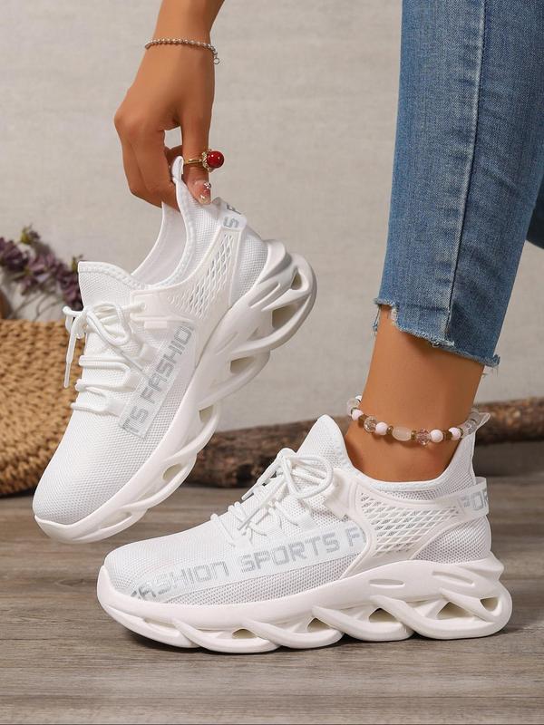 Women's Lace Up Mesh Blade Sole Low Top Sneakers, Casual Sporty Breathable Comfortable Letter Print Non-slip Running Shoes, Fashionable Sneakers for Daily Wear, Fall Shoes