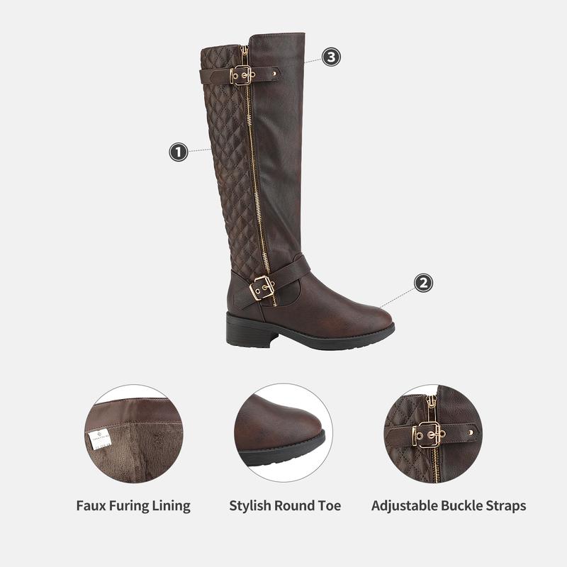 Restock！Dream Pairs Women's Stylish Knee High Riding Boots with Wide Calf Circumference