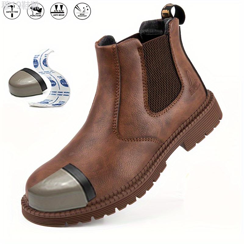 Men's Chelsea Work Boots, Steel Toe Anti-smash Casual Boots For Outdoor Activities Boy Walking Shoes