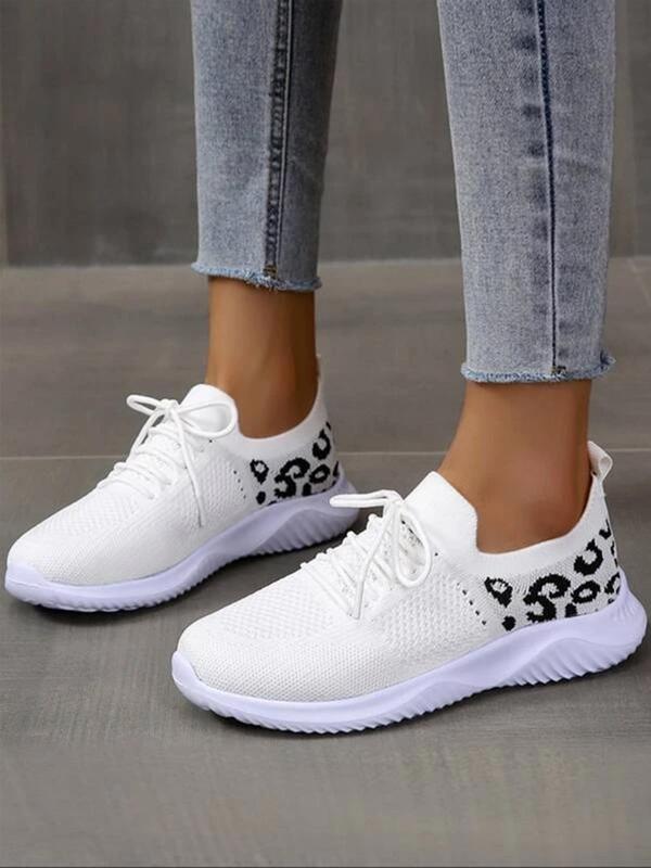 Leopard Print Lace up Low Top Sneakers, Fall 2024 Casual Athletic Lightweight Comfortable Training Running Sports Shoes, Trainer for Back To School Footwear 2024, Fall Outfits, Fall Freshness