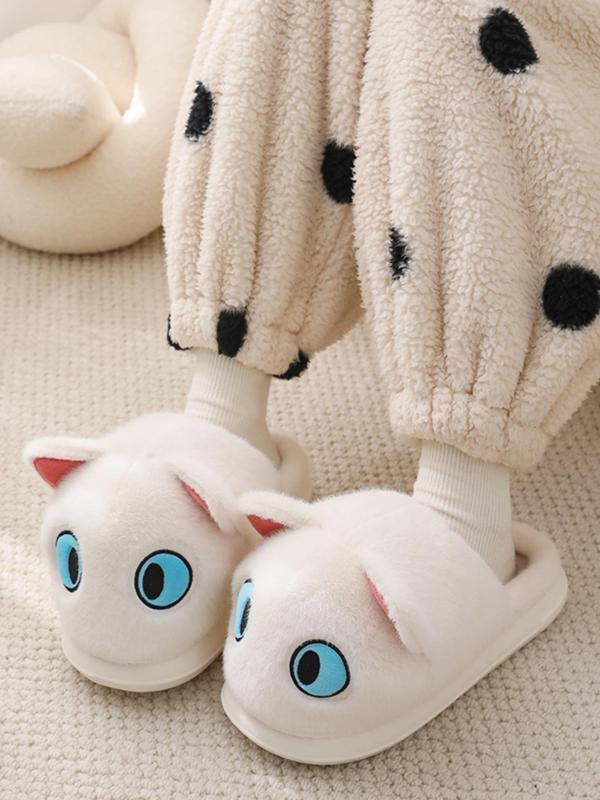 Women's Cute Cartoon Cat Design Plush Slippers, Casual Soft Comfortable Home Slippers, Warm Slippers for Indoor & Outdoor Use for Fall & Winter