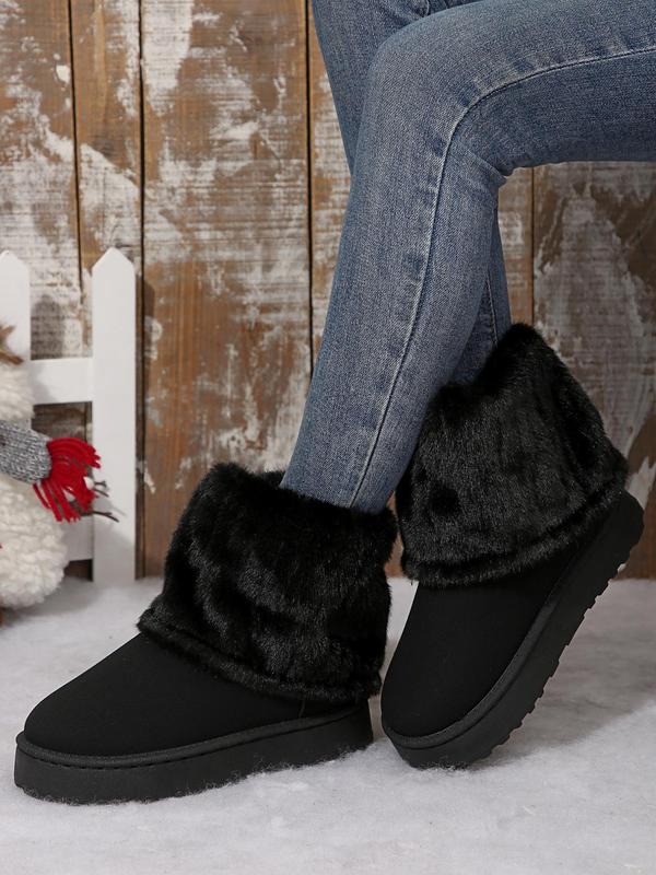 Women's Fashionable Contrast Faux Fur Snow Boots, Casual Comfortable Ankle Boots for Fall & Winter, Female All-match Round Toe Shoes for Daily Wear