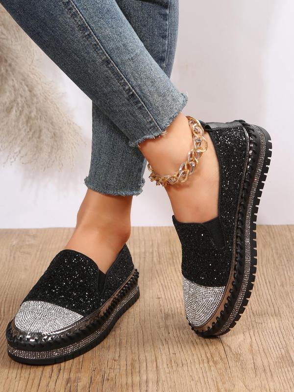 Women's Fashion Rhinestone Decorated Slip on Platform Shoes, Casual Lightweight Glittering Sequin Decor Shoes for Daily Wear, Non-slip Comfortable Shoes for Women & Girls